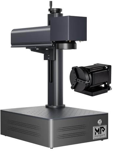 Monport 60W MOPA Fiber Laser Engraver with Rotary, LightBurn Compatible Handheld Laser Engraver Cutter with 0.01mm Precise 10000mm/s High Speed, BSLcad Included, JPT Laser Source for Metal Wood Glass
