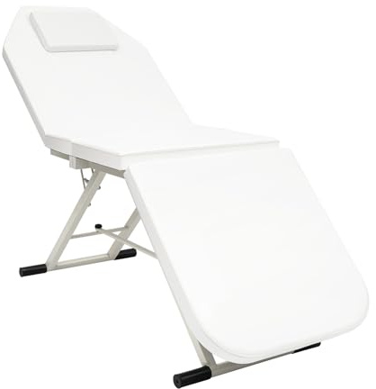 TkkMivcOC Klappbare Kosmetikliege, Höhenverstellbar Massageliegen mit Atemloch, Platzsparend & Weicher Schwamm, Pflegebett bis 200-250 kg, Kosmetikstuhl für Massagezentren (Weiß)
