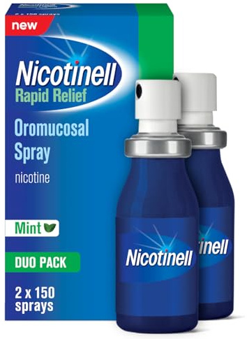 Nicotinell Nicotine Mouthspray 1mg, Fresh Mint Flavour (2 x 150 Sprays), Quit Smoking or Vaping Aid – Fast Craving Relief in 30 Seconds, Lasts up to 2 Hours.