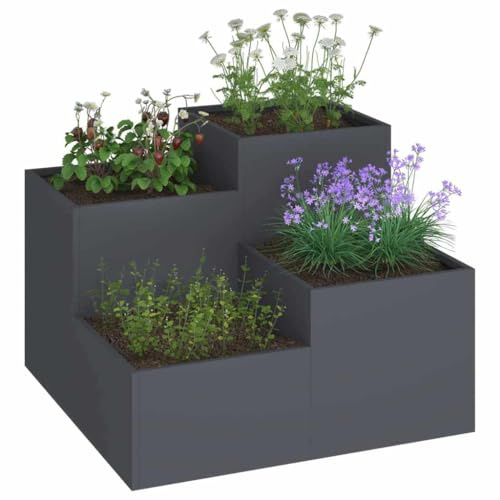 vidaXL Gartenblumentopf Anthrazit 100 x 100 x 60 cm Stahl | Die coole matte Oberfläche passt super in jede Einrichtung, Perfekt für den Garten – drinnen oder draußen,
