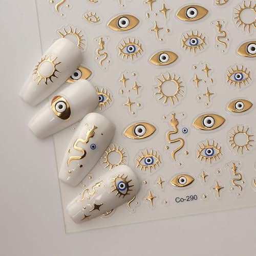 JMEOWIO Nagelsticker Augen Sonnenstern 1 Blatt Nail Art Sticker Selbstklebend Nagelaufkleber Dekoration Nageldesign Zubehör