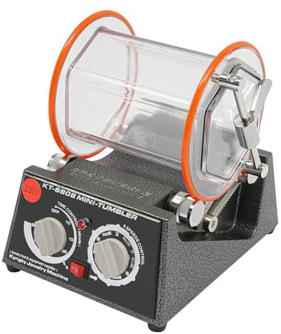 Tambor de pulido de 60 W, máquina pulidora de joyas, botón temporizador (0 – 60 minutos), 5 velocidades (500 – 3000 rpm), molinillo de bolas giratorio con interruptor de marcha atrás y luz de control