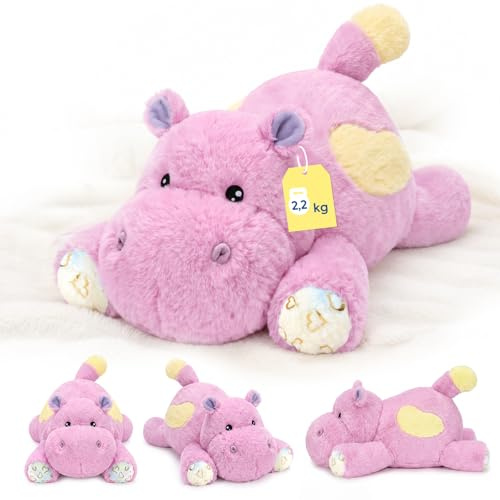 shownicer Gewichtstiere Nilpferd 2,2 KG Gewichtetes Kuscheltier Nilpferd Stofftier Großes Plüschtier XXL Flusspferd Plüsch Kissen Spielzeug Geschenk für Erwachsene Kinder 3+ Jahre (Nilpferd, 65cm)