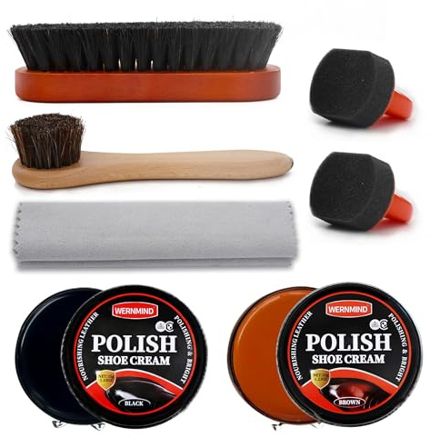 WERNMIND Black Brown Shoe Polish for Leather Boot Care Shoe Shine Polish Kit Shoe Cream Wax Leather Conditoner Clearner Brush Kit for Men Women