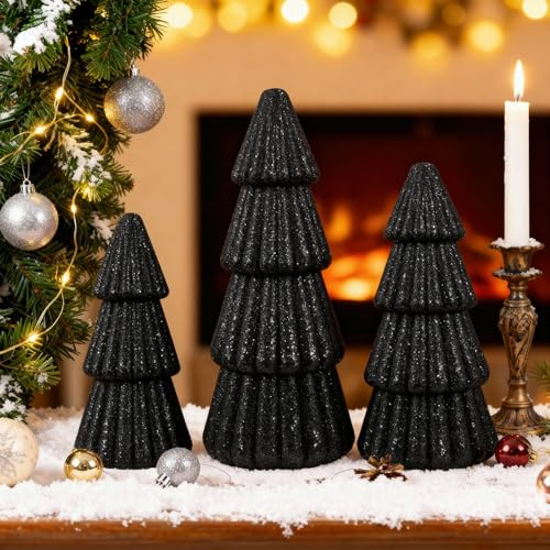 Miaikoe Set von 3 Weihnachtsbaum Dekorationen Indoor, glitzernde Moderne Weihnachtsbaum Dekor Tischplatte Eingang Tisch Mantel Mittelstück für Feiertagsparty (Schwarz)