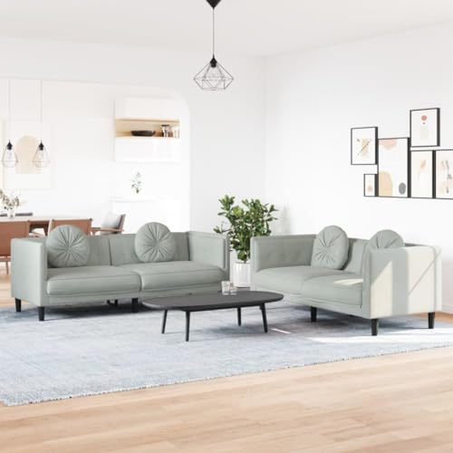 Emmtore Sofagarnitur, Sessel Couch Sofa für Wohnzimmer, Loungesofa Polstersofa mit Kissen, Couchgarnitur Sitzmöbel,Modern,Light Grey,2-Sitzer + 3-Sitzer