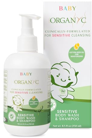Organyc Baby Shampoo & Body Wash with Skin-Nurturing Cotton Seed Oil, Gentle Kids Body Wash, Naturally Formulated Baby Essentials, 8.5 fl oz