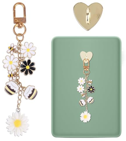 Sinbana E-Book Charm Set, 15.2x2.5cm/6x1in Adorable E-Reader Charm Chain with Heart-Shaped Hook Daisy Design Chain for Kindle e-Book & Cellphone Cell Phone Ereader Reader Accessories(Honey Style)