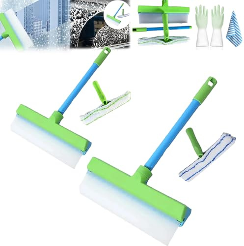 Window Cleaner, 2025 Upgrade Rotatable 3 In 1 Window Cleaner Scraper, with Recyclable Silicone Squeegee Microfiber Scrubber, for Shower Glass Mirror Door Car (2pcs)