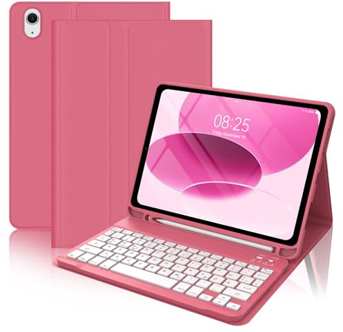 FOGARI Funda con teclado para iPad 10 gen/A16 11 Gen - Carcasa trasera de TPU suave con soporte para lápiz, teclado magnético extraíble con disposición QWERTZ para iPad de 10,9/11 pulgadas - rojo
