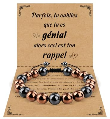 VGWON Bracelet Cuivre Homme, Bracelet Hematite Magnetique Homme 10mm