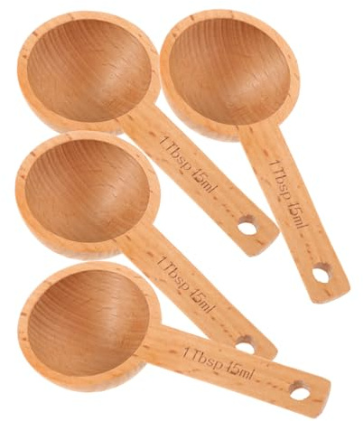 TOYANDONA Set da 4 Cucchiai Dosatori in Legno per Caffè Capacità 15ml, Design Creativo e Lunga Durata, per Ingredienti Secchi in Casa o Caffetteria