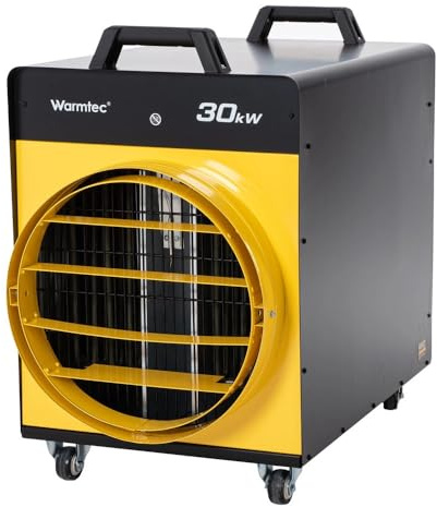 WARMTEC Chauffage de chantier électrique 30 kW - Aérotherme industriel 400V robuste pour atelier et garage - Radiateur soufflant en acier avec thermostat et protection IP24 et contre la surchauffe