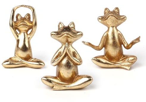 3 Stück Meditation Yoga Frosch Figuren Deko Wohnzimmer Gartendeko für Draußen, Yoga Frog Figur für Zen Garten Miniatur Dekoation, Harz Frösche Statue, Froschfigur Gartenfiguren, Geschenke für Frauen