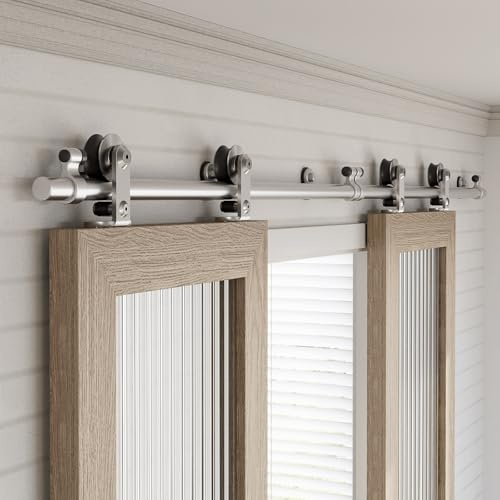 WINOVERCO 96/8FT Top Mount Sliding Barn Door Hardware Kit Stainless Steel, Heavy Duty, Smoothly and Quietly, Barn Door Track Fit Max. 24.5×2 Wide Double Door, Easy to Install (Panel not Included)