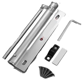 Chiudiporta Automatico Chiudiporta regolabile in lega di alluminio, chiusura ammortizzata automatica a molla, ferramenta resistente e ignifuga(Silver-S)