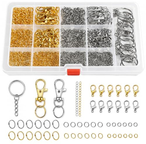 968 PCS Anillas para Llaveros,Argollas Porta Chaves Con Cierres de Garra de Langosta, Mosquetón, Cadena,HMCEY Anillos de Llavero para Manualidades,Keychain Accessories para DIY, Fabricación de Joyas