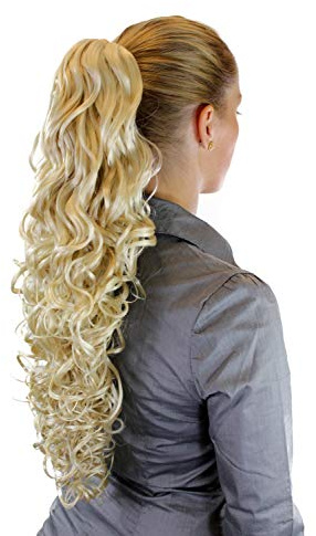 Voluminös wallendes Haarteil/Zopf/Pferdeschwanz, lockig, sehr lang, hellblond platinblond 60 cm N310-613