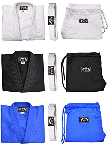 Prime brasiliano JU Jitsu uniforme vestito abbigliamento outfit Bjj Aikido GI 1303-black con cintura bianca gratis, 1303-White