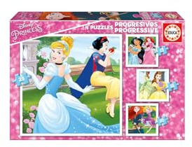 Educa - Kinderpuzzle Disney Prinzessinnen | 4in1 Puzzleset 12/16/20/25 Teile | Cinderella, Schneewittchen, Disney | ab 3 Jahren (17166)