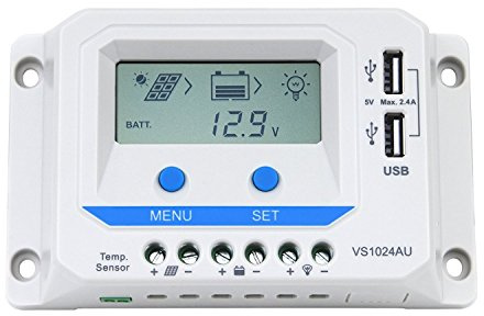 EPEVER 10 A Solarladeregler mit USB-Ports, Ausgang, 12 V/24 V, PWM, Solarmodul, Batterieladegerät, LCD-Display für Solaranlage (10 A, VS1024AU)