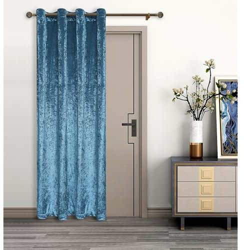 umlout Thermal Door Curtain Agra Teal Lined Crush Velvet Winter - Saves Energy, Prevents Draughts Reduces Heat Loss