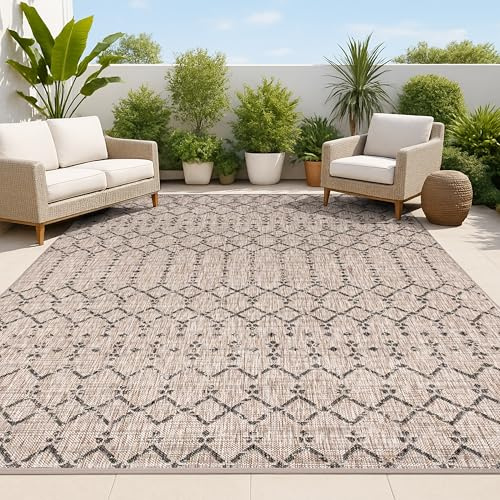 JONATHAN Y Moroccan Geometric Indoor Outdoor Area Rug 5X8 Natural/Black, Ourika Textured Weave for Backyard, Patio, Porch, Easy-Cleaning, High Traffic, Pet-Friendly, Non-Shedding (SMB108D-5)