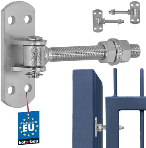 KOTARBAU Lot de 2 charnières de portail galvanisées Filetage M 16 mm Trou oblong réglable avec tôle à visser avec pince à ressort Charnières de portail