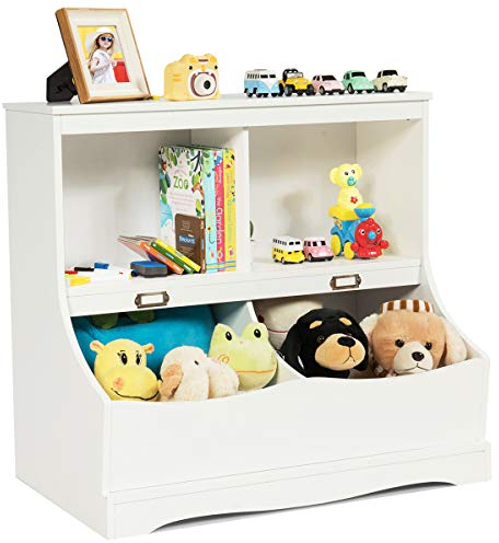 COSTWAY Kinderregal, Spielzeugregal mit 4 Fächern, Bücherregal für Kinder, Aufbewahrungsregal, Spielzeug Organizer für Kinderzimmer und Spielzimmer, 67 x 40 x 62 cm, Weiß