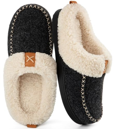 LongBay Women's Memory Foam Slippers Slip-On House Shoes for Indoor Outdoor | Premium wool-like felt upper, Warm fleece lining, Non-slip rubber sole, Home, Gift, Indoor & light outdoor, Hotel, Slip-On
