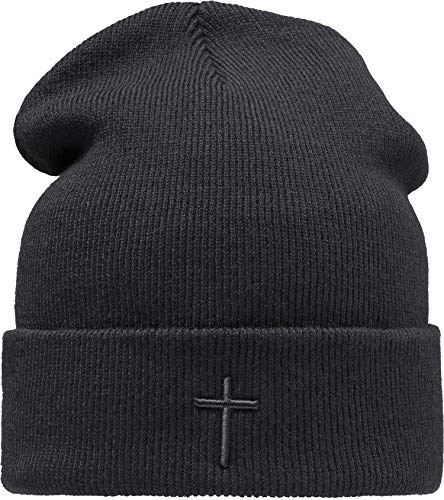 Baddery Beanie - „Kreuz“ - Bestickte Strickmütze | Warme Wintermütze für Herren & Damen