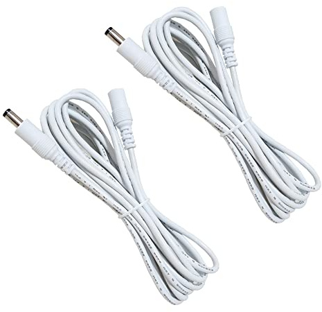 AsanWise 2pcs 1m/3.3ft DC Plug Extension Cable, 2.5mm x 5.5mm DC Power Male to Female Extension Cord, 12V CCTV Wireless IP Camera, White