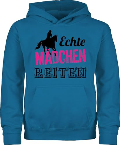 Shirtracer - Kinder Hoodie Jungen - Statement Sprüche - Echte Mädchen reiten Fuchsia