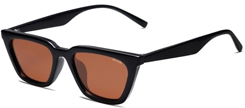 SOJOS Cateye Sonnenbrille Damen Polarisiert Vintage Retro Eckig Coole Frauen Schmale UV400 Schutz Klassische Outdoor Moderne Sonnenbrillen SJ2169 mit Schwarzer Rahmen/Braune Gläser