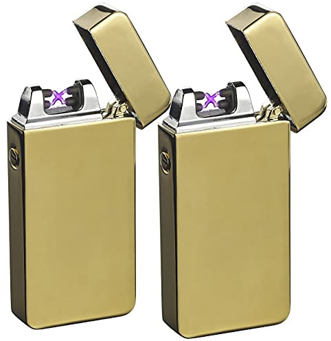 PEARL Lichtbogen-USB-Feuerzeug: 2er Pack Elektronisches USB-Feuerzeug mit Akku, golden (Elektroniches, Not)