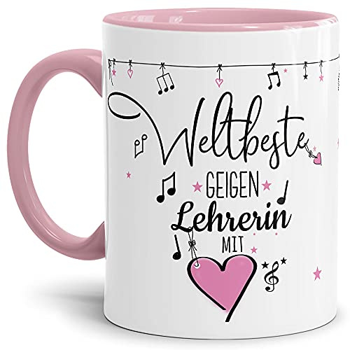 Berufe Tasse - Weltbeste Geigen Lehrerin - Geschenk für die weltbeste Musiklehrerin, Musikunterricht, Lehrerin - Keramik Innen & Henkel Rosa, 300 ml I Geige