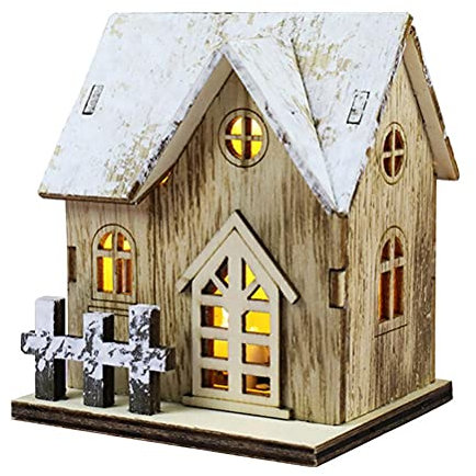 DUCUT Mini villaggio di Natale, città di Natale, villaggio di Natale, con illuminazione, casetta luminosa in legno, decorazione da scrivania per uffici e negozi