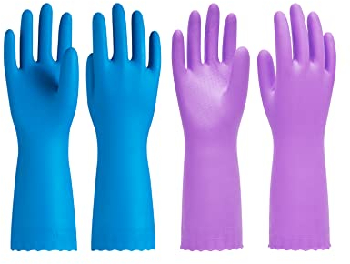 PACIFIC PPE 2 Pairs Dishwashing Cleaning Gloves with Latex free, Cotton lining, Kitchen Gloves (Purple+Blue, Small)
