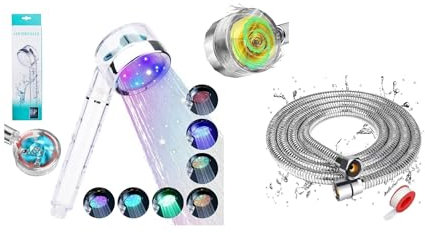 7 Color Changing with Water Temperature LED 360° Rotatable Micro-Nozzle Structure Built-in hydroelectric Generator Shower Head with 1.5 m Stainless Steel Hose