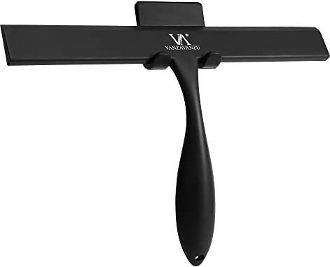 Squeegee for Shower Glass Doors, 11-Inch All-Purpose Silicone Shower Squeegee for Bathroom, Window Cleaning, with Anti-Rust Handle, Adhesive Hook, Silicone Hanging String, for Mirror, Tile (Black)