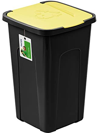 PAFEN Grande poubelle 50 l avec couvercle - poubelle 550 x 365 x 370 mm - poubelle pour séparer les déchets, tri des déchets, collecteur de déchets, jaune