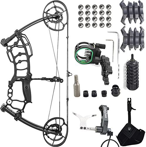 wolfman Bogenschießen Compoundbogen Set 40–65lbs Erwachsene Einstellbar 320/420 FPS Katapult Stahlkugel Dual-Use Jagdbogen 6061 Aluminiumlegierung Angel Bogen Pfeil Set (B)
