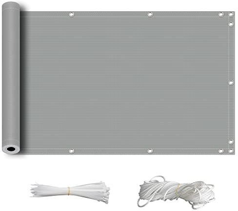 ZQXFZ Telo Balcone Ringhiera 60x500cm con Corda e Fascette Impermeabile 160g/㎡ Protezione della Privacy Facile da Montare Recinzione Copertura per Balcone -Grigio Chiaro.