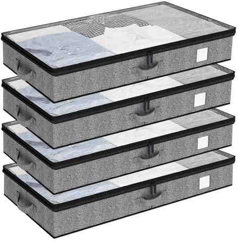 Fixwal Unterbett-Aufbewahrungsbehälter, unten 11,4 cm, niedriges Profil, Unterbett-Organizer, Kleideraufbewahrungsbehälter mit stabilen Seitenwänden und Boden, 4 Stück