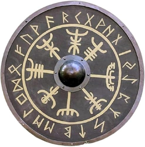 Wikingerschild nordische Mythologie Wikinger Symbole handbemalt rund Holz kampfbereit LARP mittelalterliches Schild