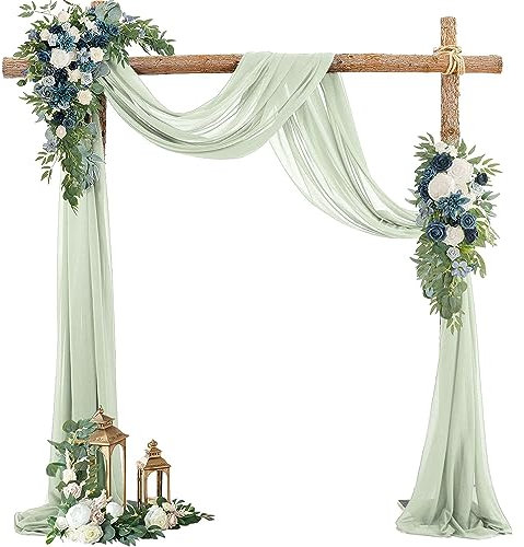 HUHJYUGE Hochzeit Vorhang Weiß Querbehang Stoff Traubogen Hochzeit Drapierstoff Chiffon Stoff Vorhänge Drapierstoff Tüllstoff, für Fotografie Party Hochzeit Geburtstag (4 75x400cm)