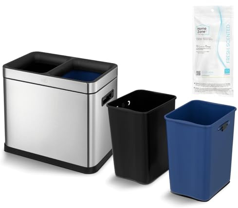 Home Zone Living Poubelle de cuisine de 28 litres, ouverture sur le dessus, double doublures amovibles pour le recyclage et la poubelle, en acier inoxydable, forme fine (12 + 10,2 pour un total de