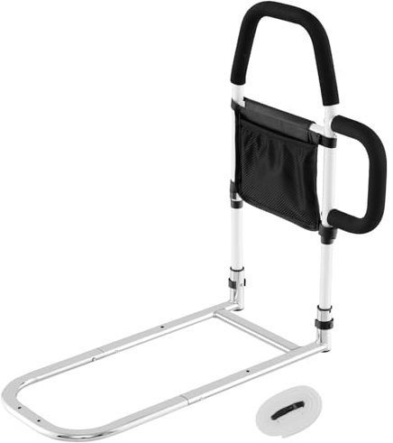 RELAX4LIFE Barrera de Cama Adulto, Barra de Apoyo para Cama Anti-Caídas, Barra de Enderezamiento Cama con Doble Mango, Correa Fijación, Bolsillo Desmontable, Carga 136 KG para Personas Mayores