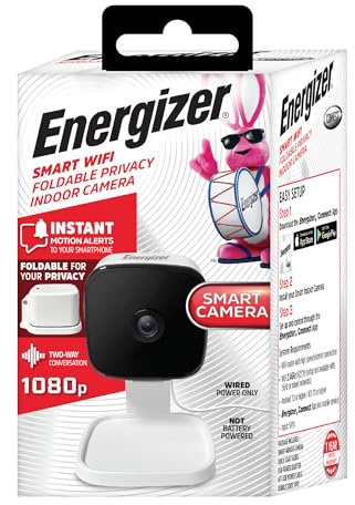 Energizer Smart Wi-Fi Indoor Security Camera, 1080P Full HD with Motion Alerts, Two-Way Communication, App Access, Cloud or SD Storage, Foldable Design for Privacy, 2.4Ghz Wi-Fi