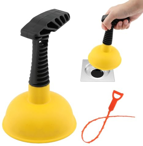 Sink Plunger with Drain Clog Remover, Mini Plunger for Sink Drain | Compact Manual Plunger and Flexible Drain Snakes, Hand Sink Plunger for Unclogging Bathroom, Kitchen, Shower Drains
